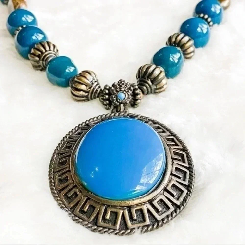 Fashion Statement Necklace Bold Deep Blue Ocean Pendant
